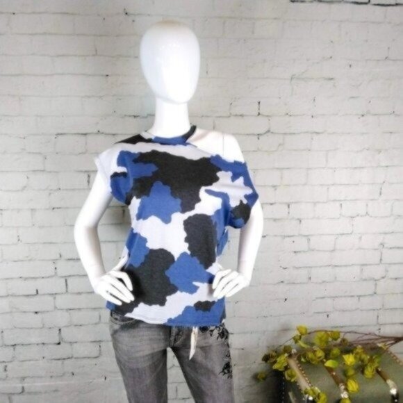Elan Camo Deconstructed Off The Shoulder Top In Blue Size Small - Picture 1 of 6